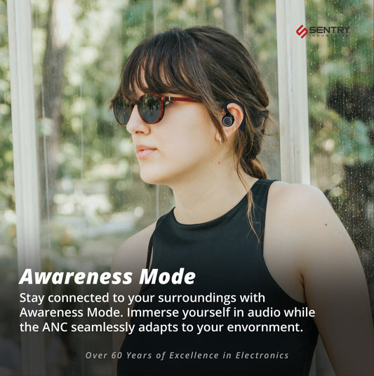 SENTRY OSE Sport Hook Bluetooth Wireless Earbuds, 2-in-1 Detachable Hook, Active Noise Canceling, 12 Hours Playtime, Charging Case, Button Controls, Built-in Mic, USB-C Cable, Black