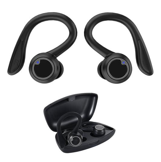 SENTRY OSE Sport Hook Bluetooth Wireless Earbuds, 2-in-1 Detachable Hook, Active Noise Canceling, 12 Hours Playtime, Charging Case, Button Controls, Built-in Mic, USB-C Cable, Black