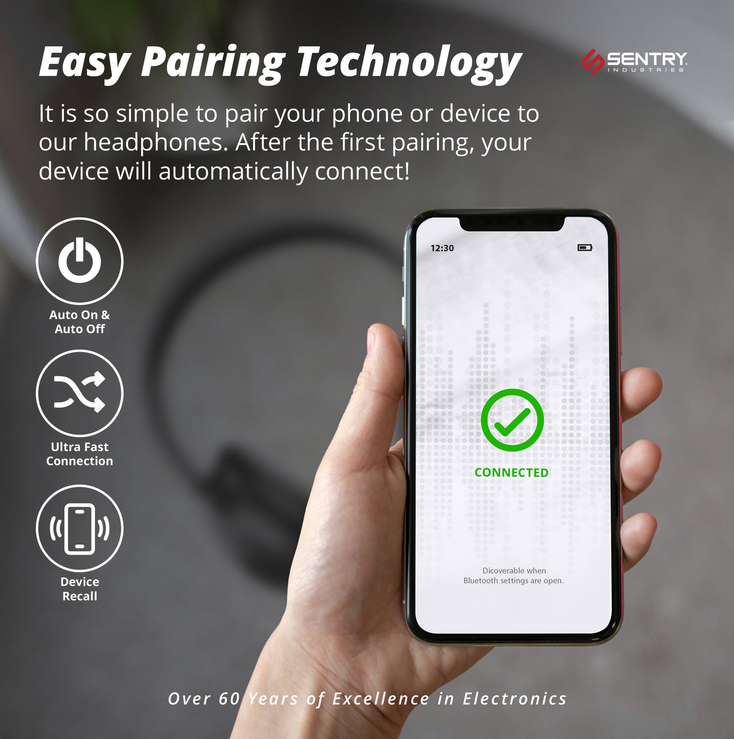 SENTRY OSH Over Ear Bluetooth Wireless Headphones, Active Noise Canceling -20dB Reduction, 22 Hour Battery Life, Control Buttons, Built in Microphone, USB C Charging and Carrying Case Included