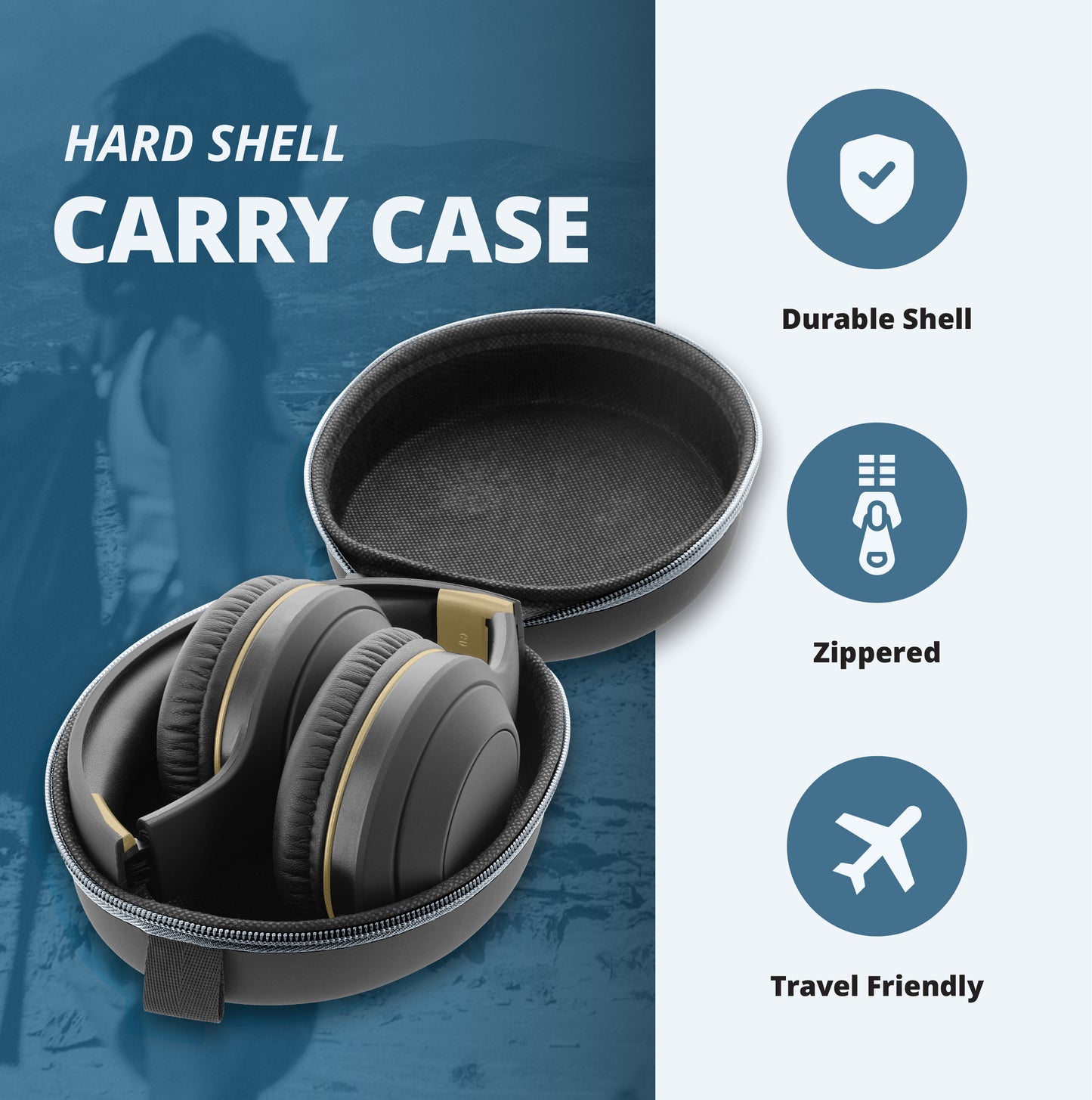 SENTRY OSH Over Ear Bluetooth Wireless Headphones, Active Noise Canceling -20dB Reduction, 22 Hour Battery Life, Control Buttons, Built in Microphone, USB C Charging and Carrying Case Included